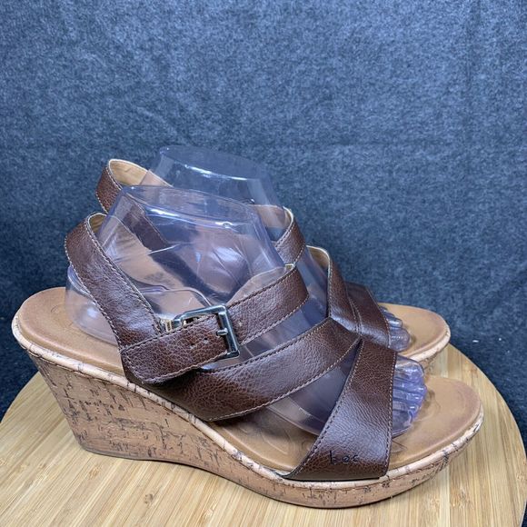 Boc Sandals Womens 11 Brown‎ Wedge Cork Open Toe Buckle Strappy Slingback - Picture 1 of 7